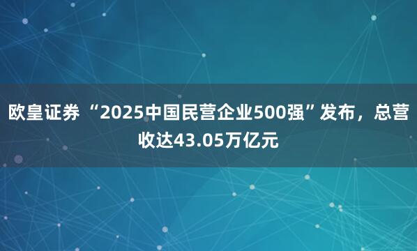 欧皇证券 “2025中国民营企业500强”发布，总营收达43.05万亿元
